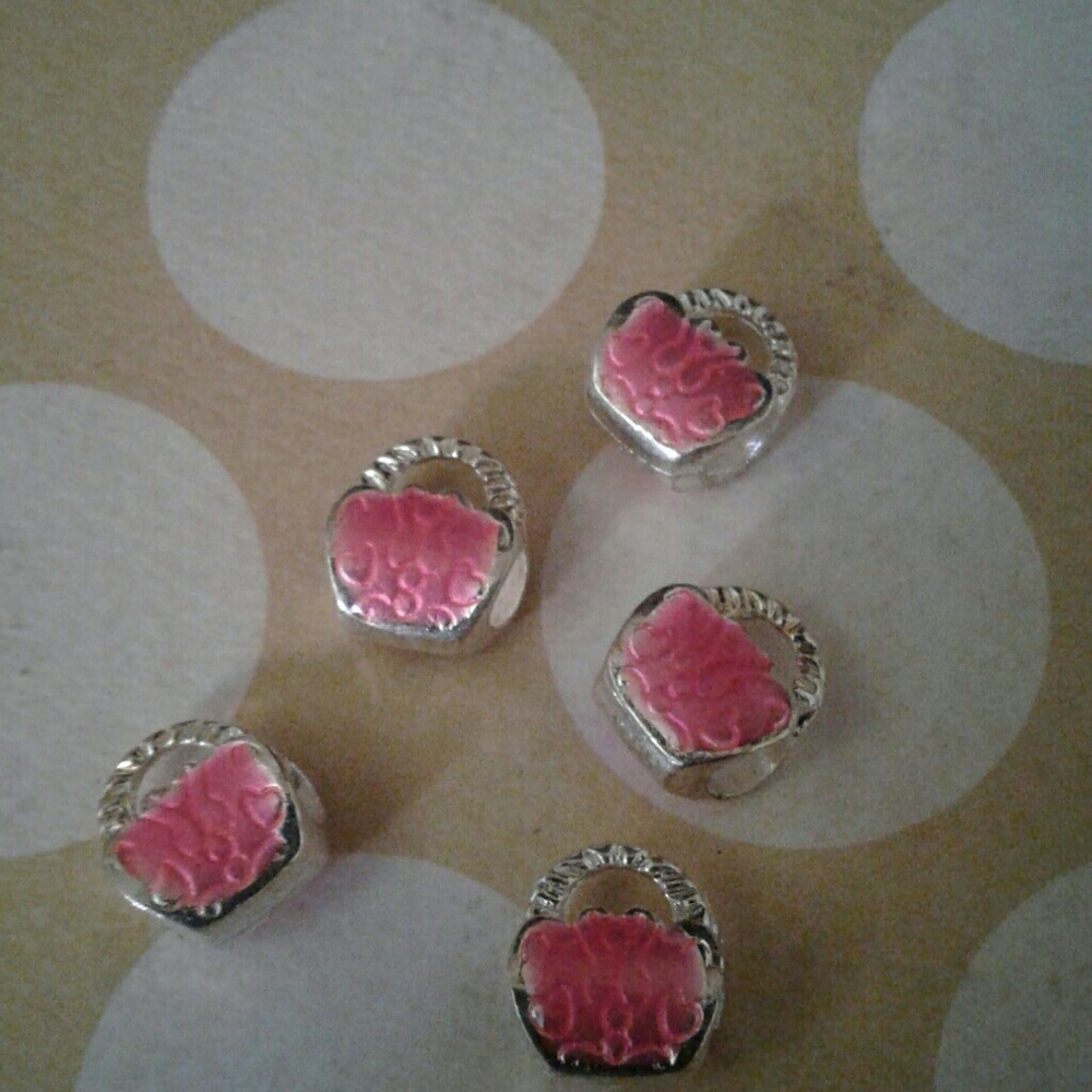 5 cute pink purse euro beads
